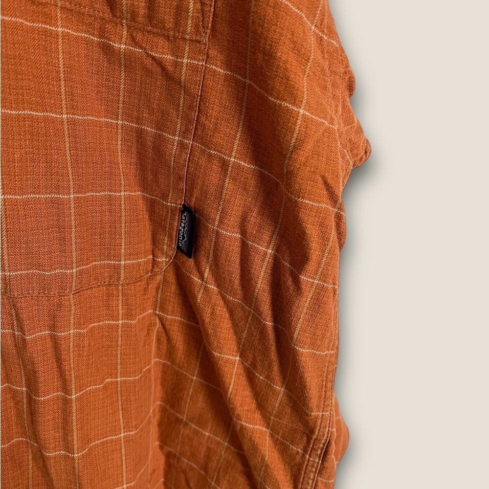 Patagonia Shirt Men's L Long Sleeve Burnt Orange Collar LOGO Top Plaid Cotton ✅ - Picture 3 of 4